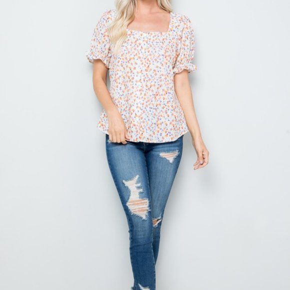 SQUARE NECK FLORAL TOP - Picture 1 of 8